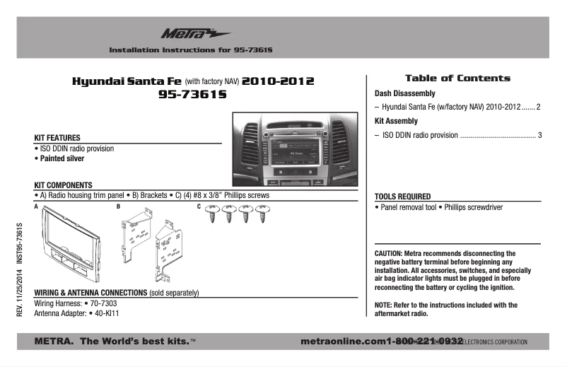 Page n°1 - Manuel utilisateur Metra 95-7361S