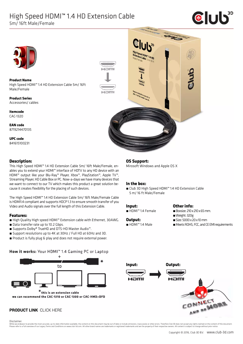 Page 1 de la notice Manuel utilisateur CLUB3D CAC-1320