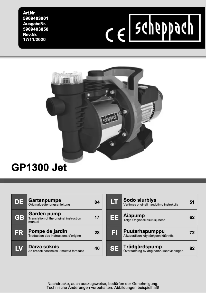 Page n°1 - Manuel utilisateur Scheppach GP1300 Jet