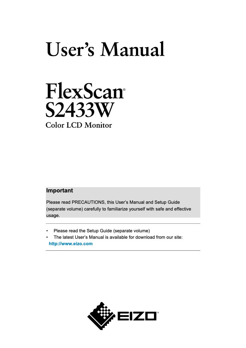 Page 1 de la notice Manuel utilisateur Eizo FlexScan S2433W