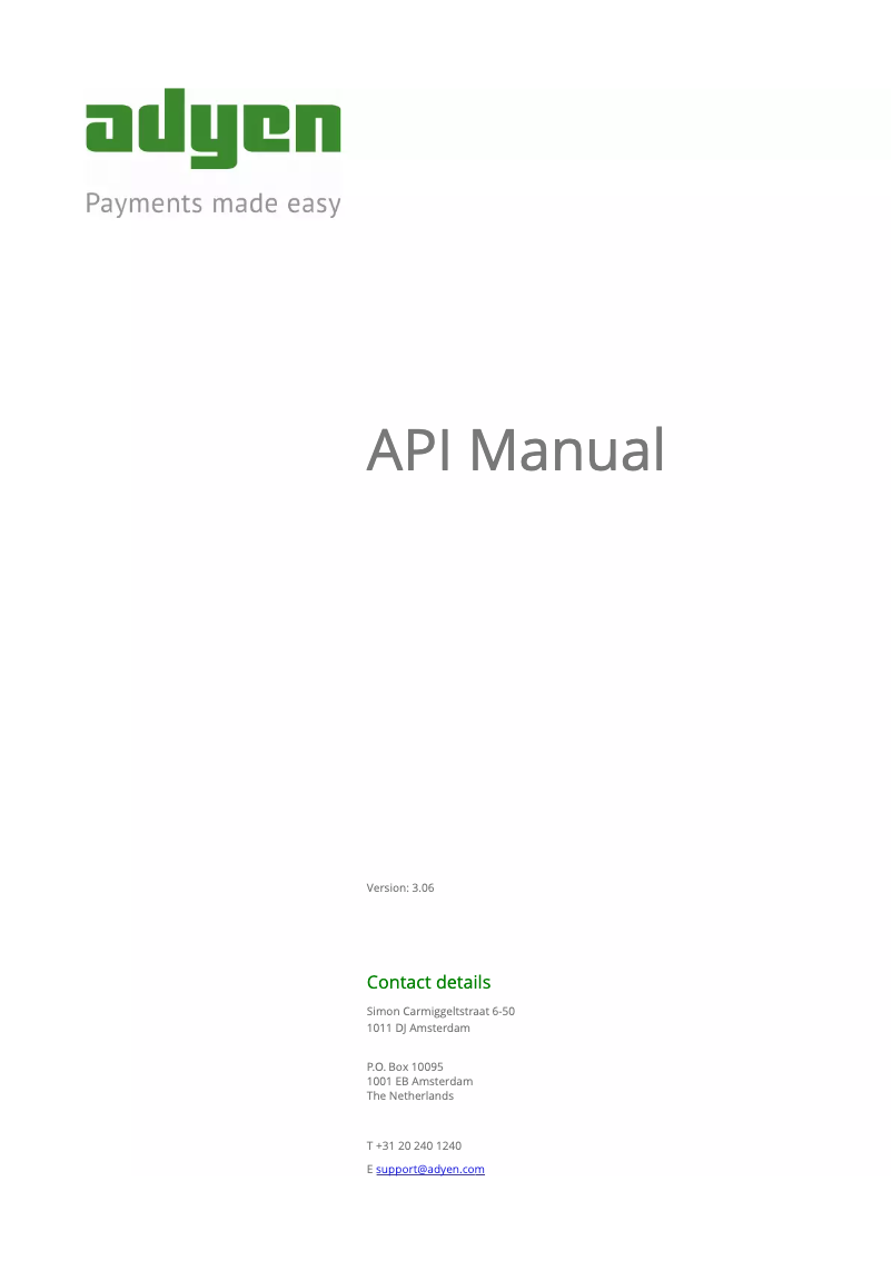 Page 1 de la notice Manuel utilisateur Adyen API v3.06
