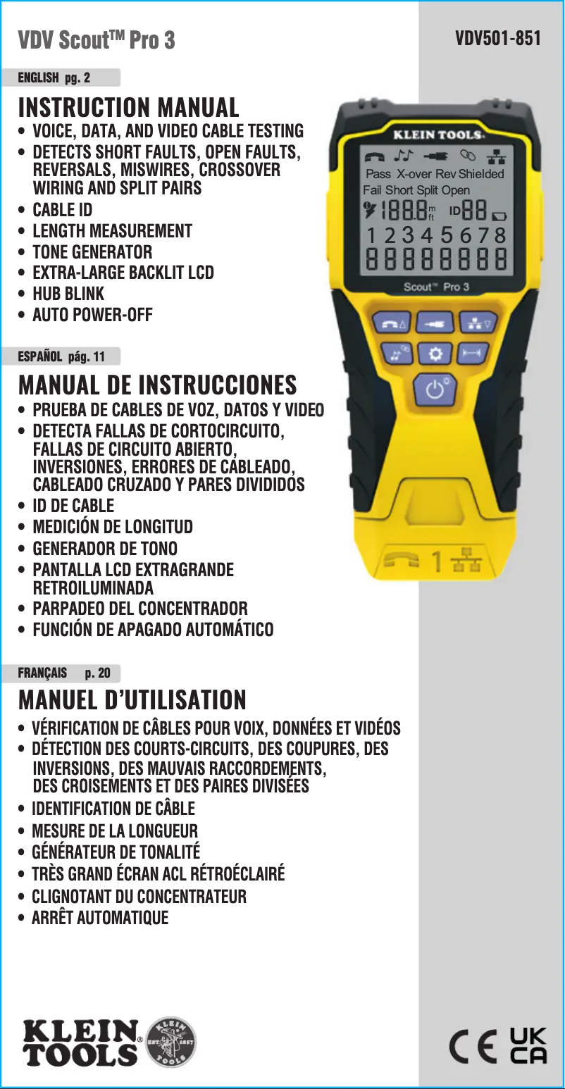 Page 1 de la notice Manuel utilisateur Klein Tools Scout 3 Pro