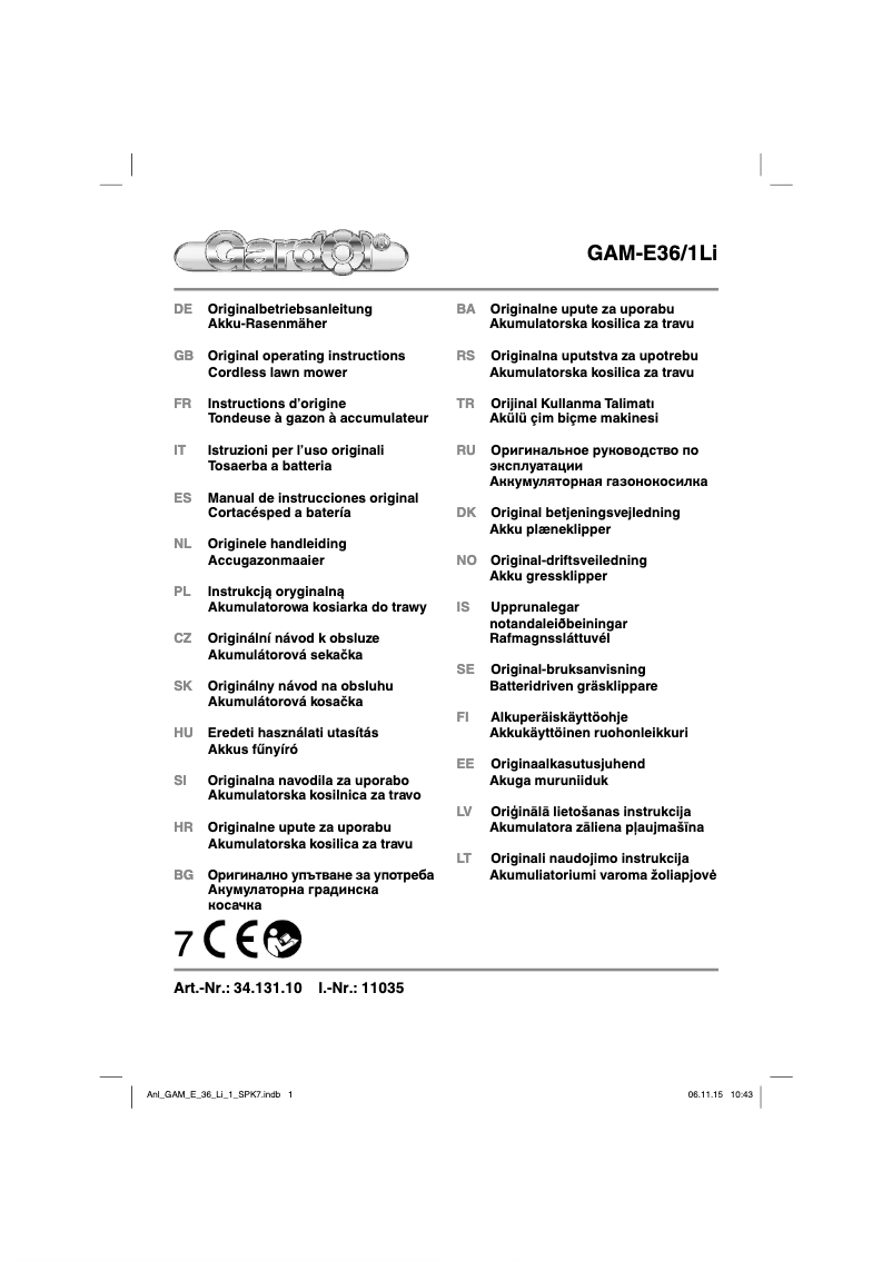Page n°1 - Manuel utilisateur Gardol GAM-E36/1Li