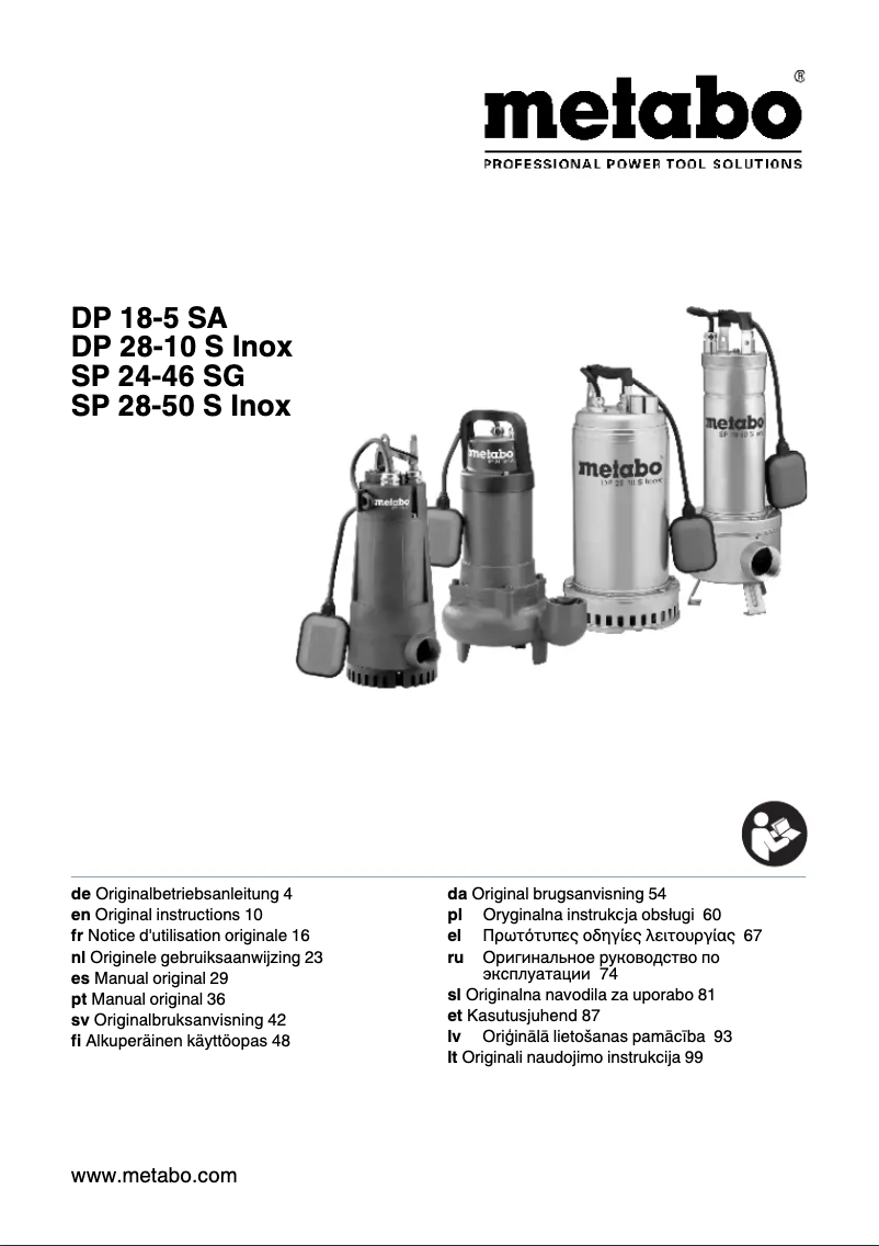 Page 1 de la notice Manuel utilisateur Metabo SP 24-46 SG