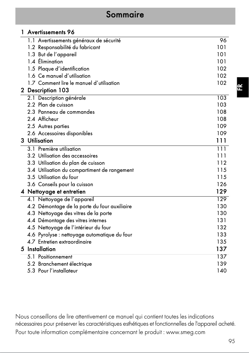 Page 1 de la notice Manuel utilisateur Smeg CLPI460N