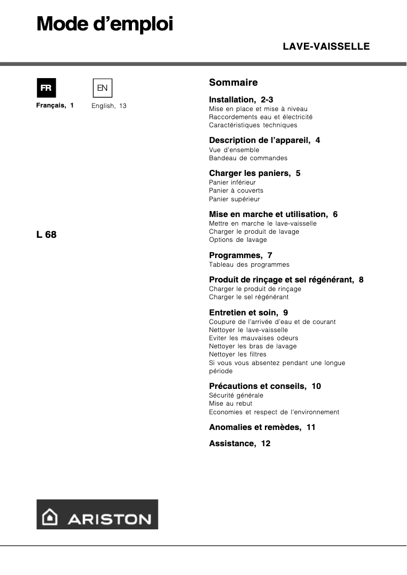 Image de la première page du manuel de l'appareil L 68 A FR