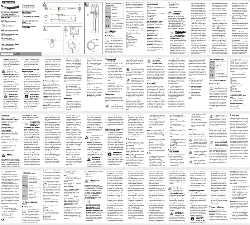 Page 1 de la notice Manuel utilisateur Parkside HG08009
