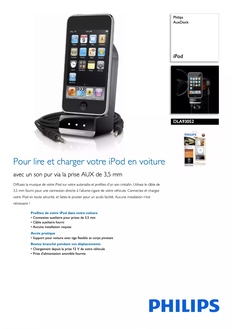 Page 1 de la notice Fiche technique Philips DLA93052