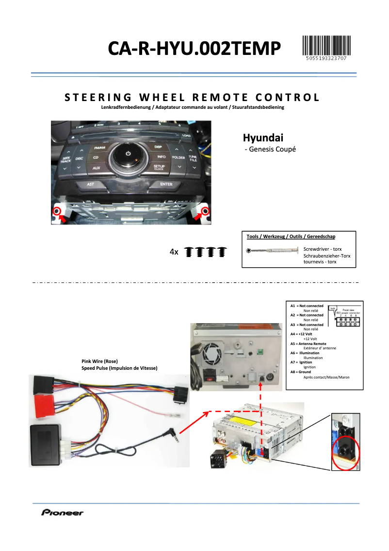 Page 1 de la notice Manuel utilisateur Pioneer CA-R-HYU.002TEMP