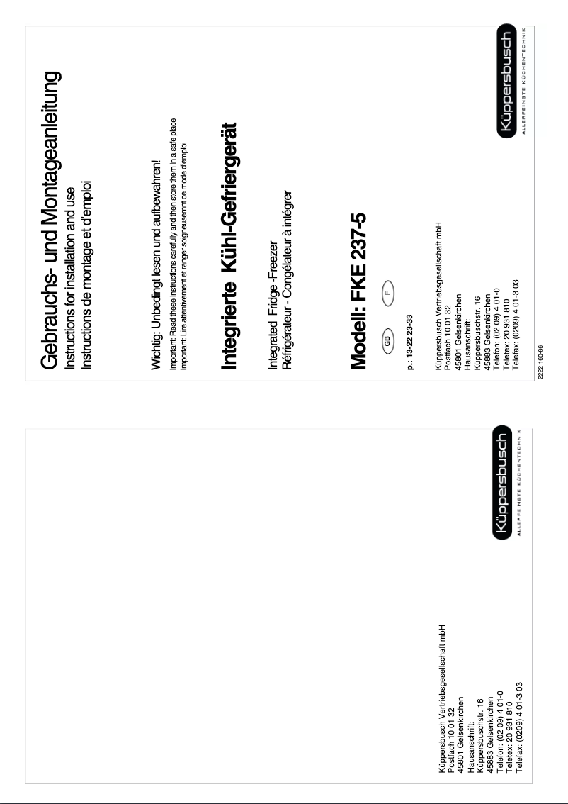 Page 1 de la notice Manuel utilisateur Küppersbusch FKE 237-5