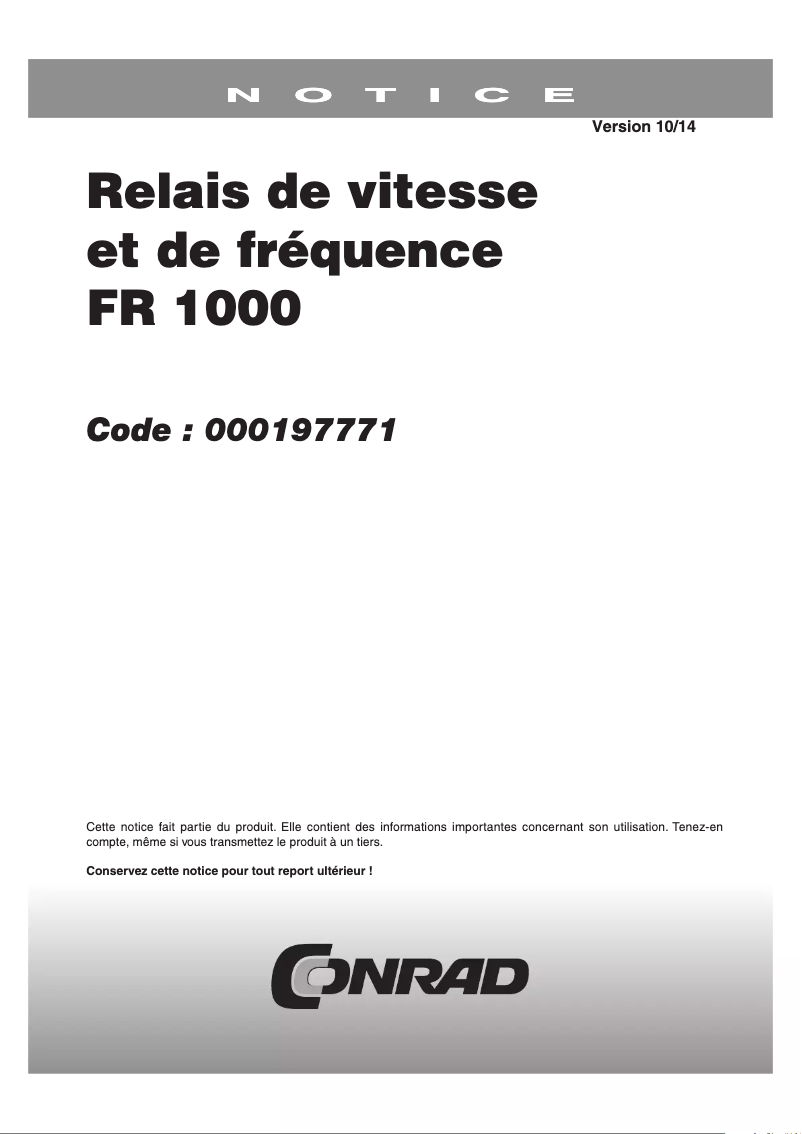 Page 1 de la notice Manuel utilisateur Ziehl FR 1000