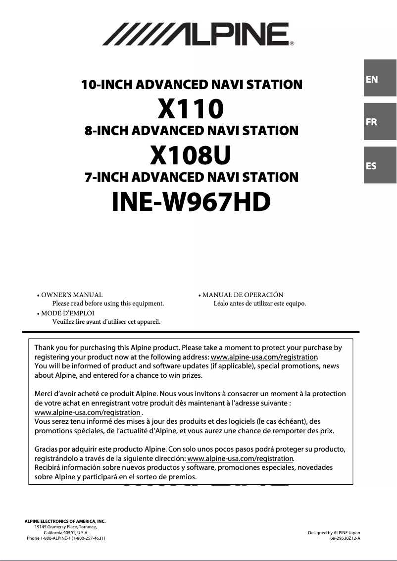 Page 1 de la notice Manuel utilisateur Alpine INE-W967HD