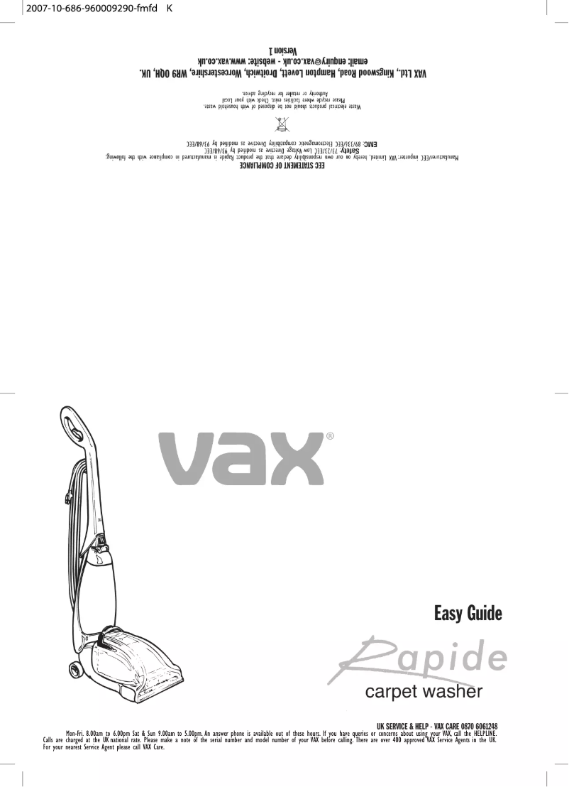 Página 1 del manual Manual de usuario Vax Rapide CCW-301