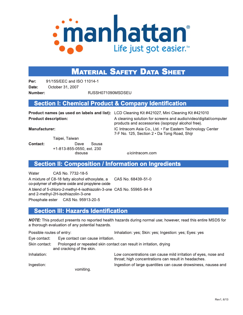 Page 1 de la notice Instructions de sécurité Manhattan 421010