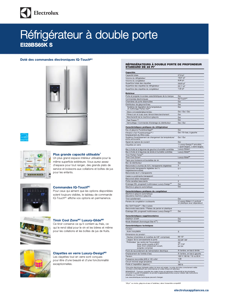 Página 1 del manual Ficha técnica Electrolux EI28BS65KS