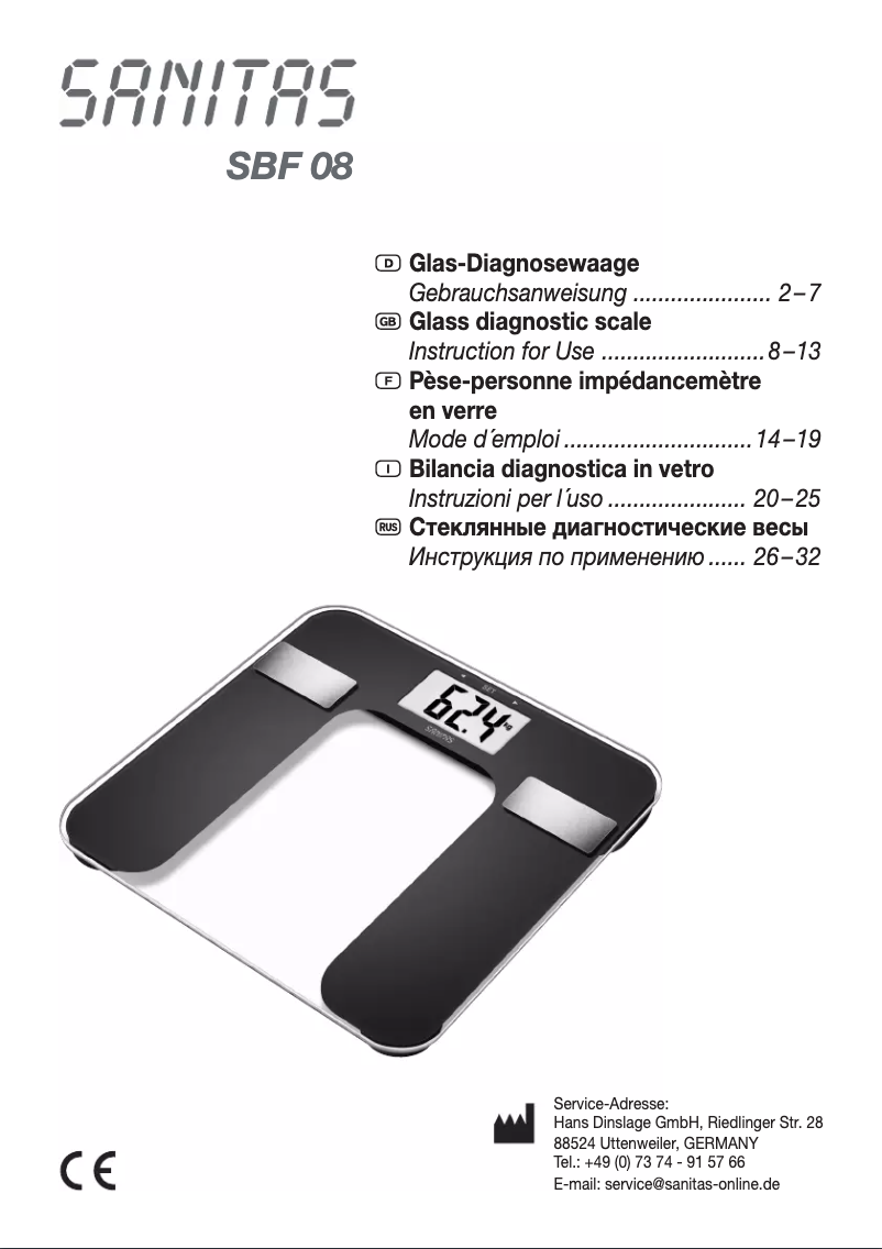 Page n°1 - Manuel utilisateur Sanitas SBF 08