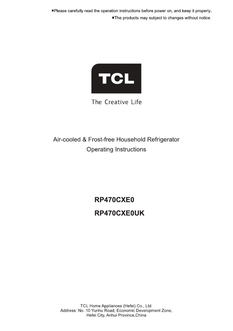 Page n°1 - Manuel utilisateur TCL RP470CXE0UK