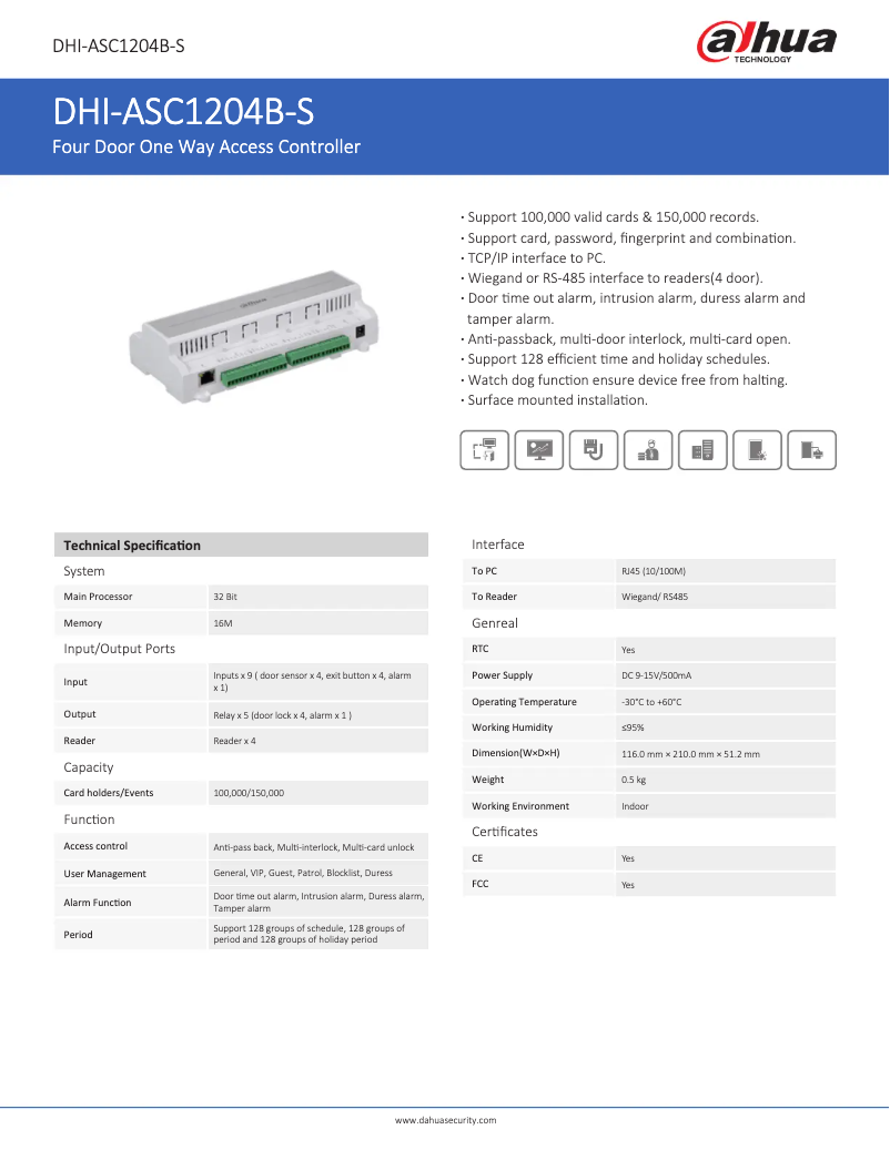 Page 1 de la notice Fiche technique Dahua Technology ASC1204B-S