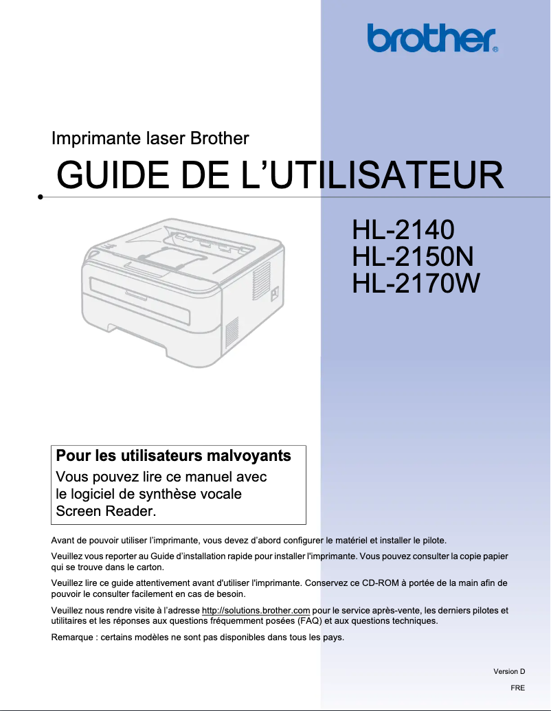 Page n°1 - Manuel utilisateur Brother HL-2140