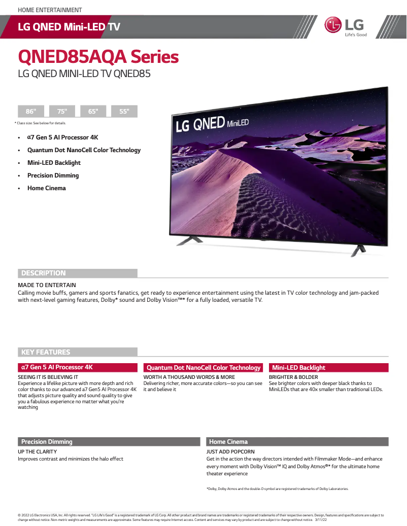 Página 1 del manual Ficha técnica LG 55QNED85UQA