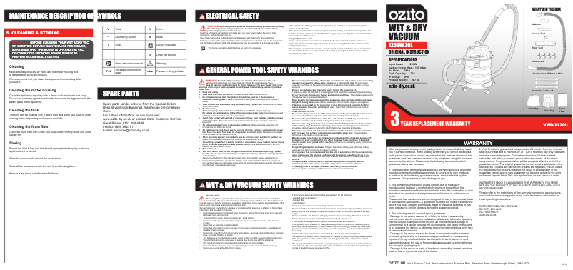 Página 1 del manual Manual de usuario Ozito VWD-1220U