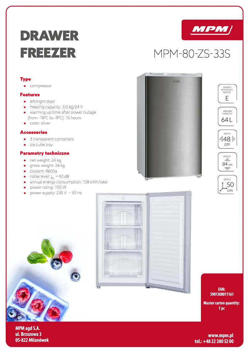 Page 1 de la notice Fiche technique MPM MPM-80-ZS-33S