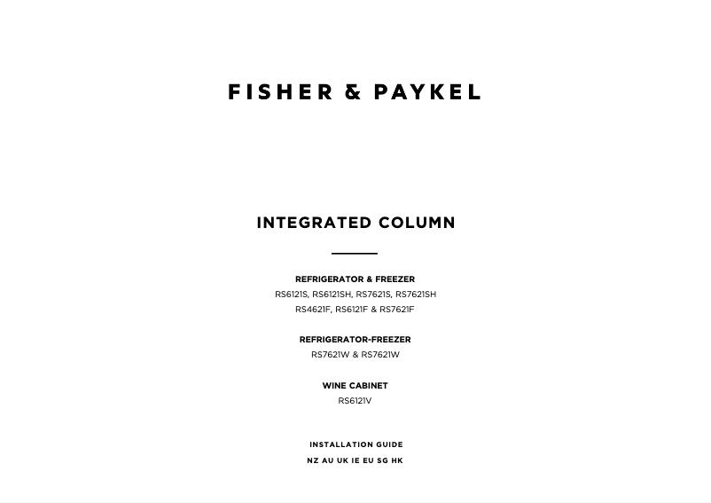 Page n°1 - Guide d'installation Fisher & Paykel RS7621SLK2
