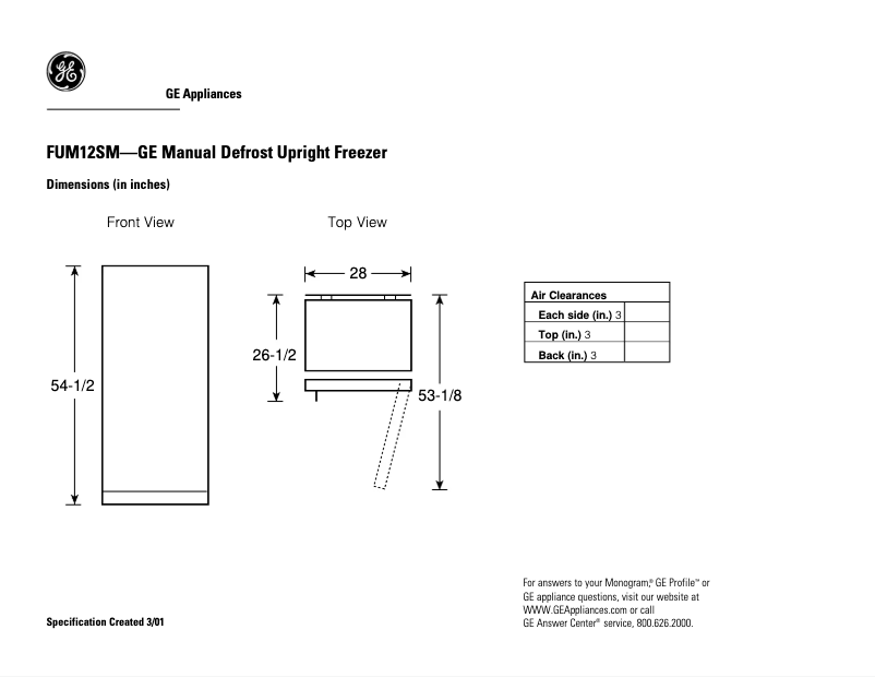 Page n°1 - Fiche technique GE FUM12SMRWH