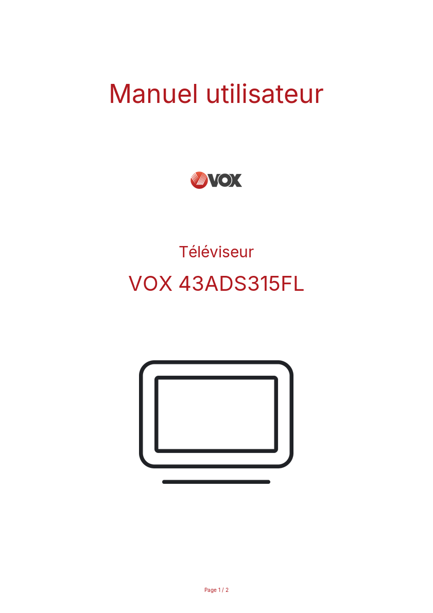 Page n°1 - Manuel utilisateur VOX 43ADS315FL