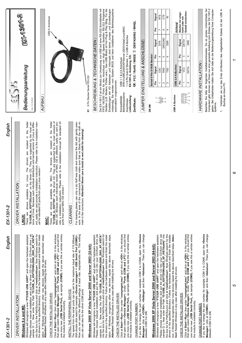 Page n°1 - Manuel utilisateur EXSYS EX-1301-2
