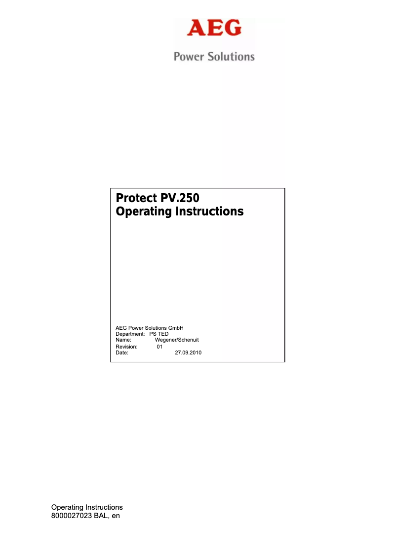 Image de la première page du manuel de l'appareil Protect PV 250