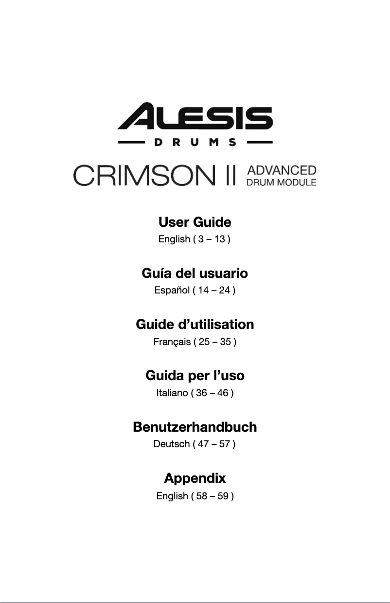 Page 1 de la notice Manuel utilisateur Alesis Crimson II SE Mesh Kit