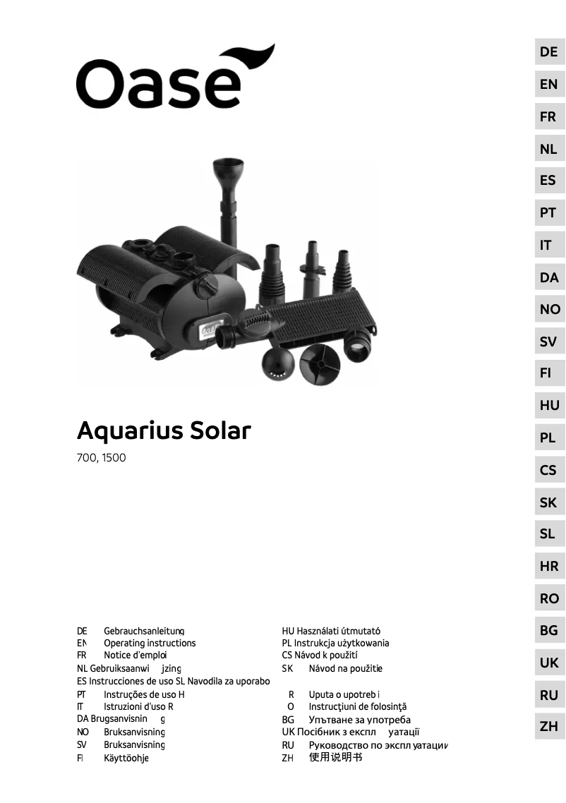 Page n°1 - Manuel utilisateur Oase Aquarius Solar 1500