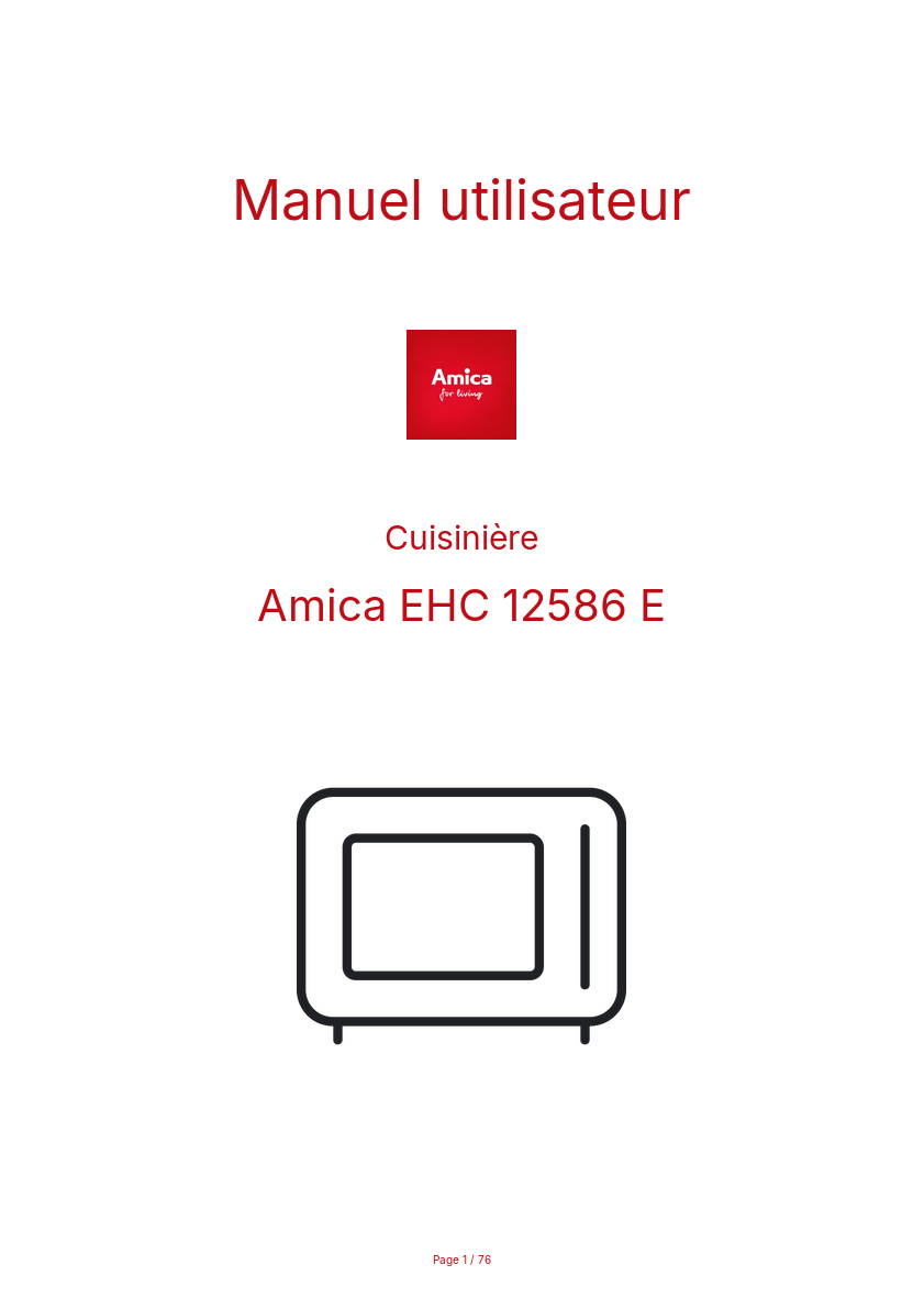 Page n°1 - Manuel utilisateur Amica EHC 12586 E