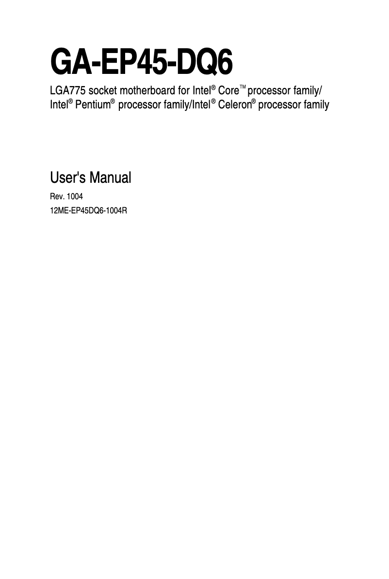 Image de la première page du manuel de l'appareil GA-EP45-DQ6