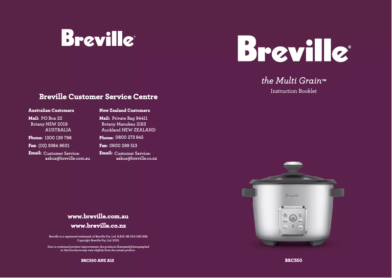 Page 1 de la notice Manuel utilisateur Breville the Multi Grain BRC550