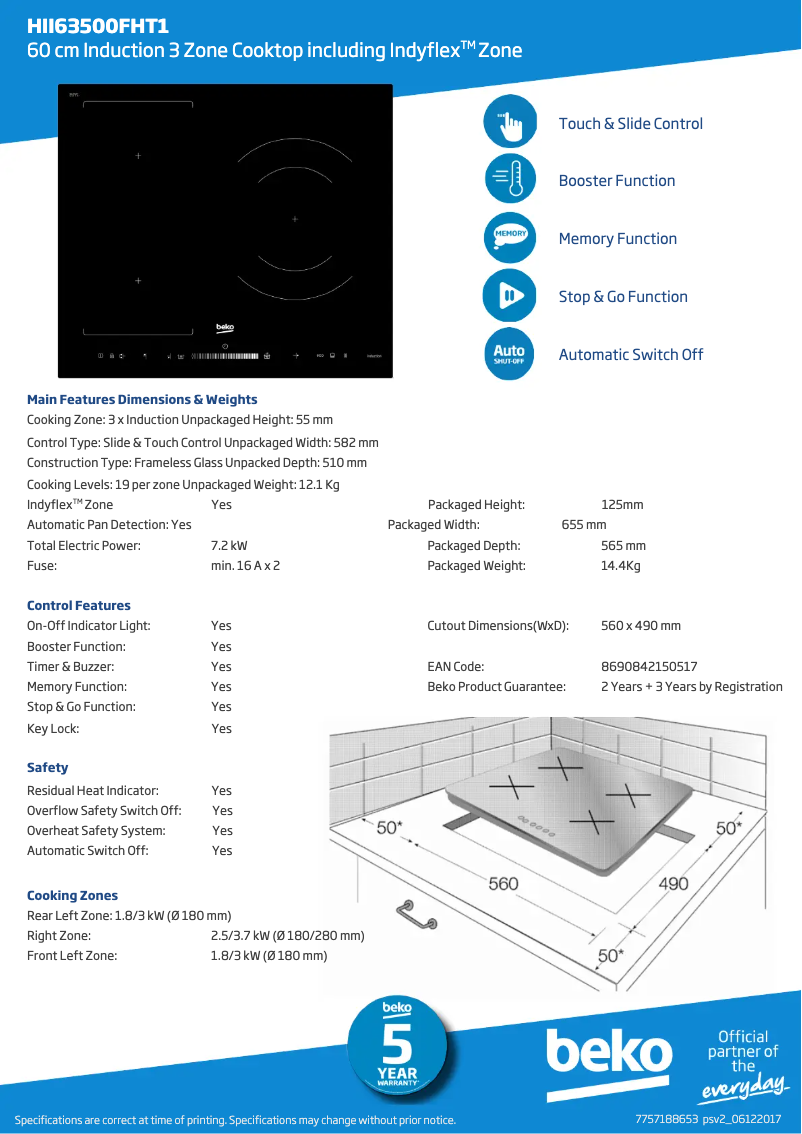Page n°1 - Fiche technique Beko HII63500FHT1
