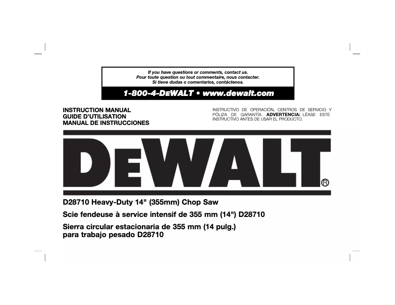 Page 1 de la notice Manuel utilisateur DeWalt D28710
