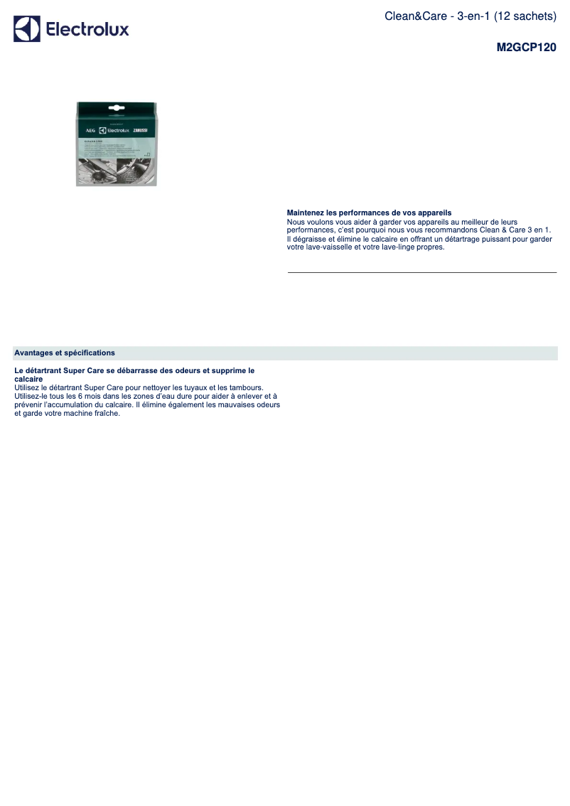 Página 1 del manual Ficha técnica AEG M2GCP120