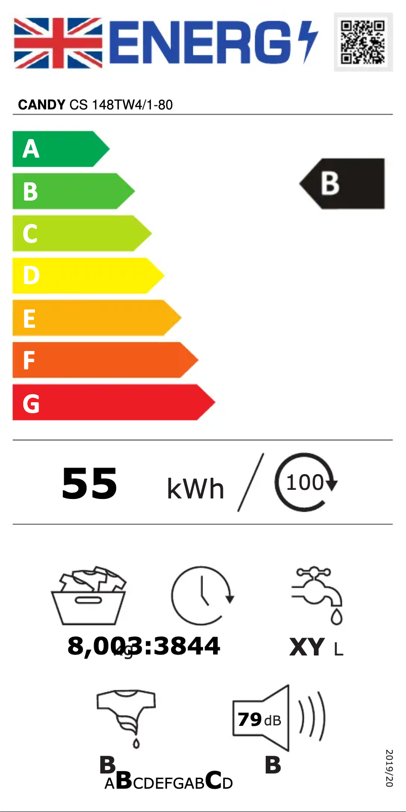Page 1 de la notice Label énergétique Candy CS 148TW4/1-80