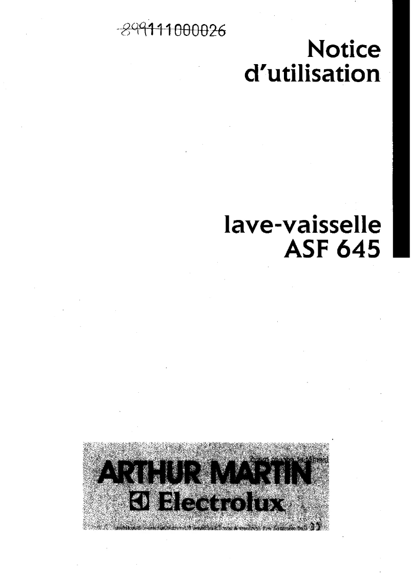 Page n°1 - Manuel utilisateur Arthur Martin-Electrolux ASF 645