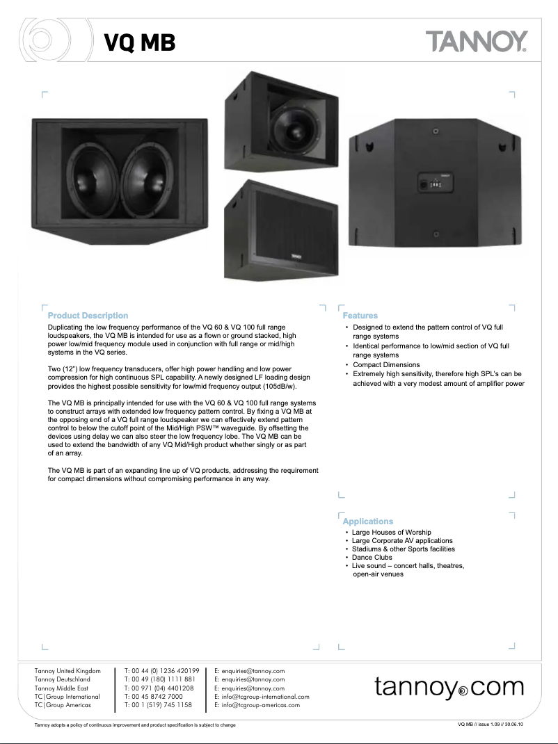 Page 1 de la notice Manuel utilisateur Tannoy VQ MB