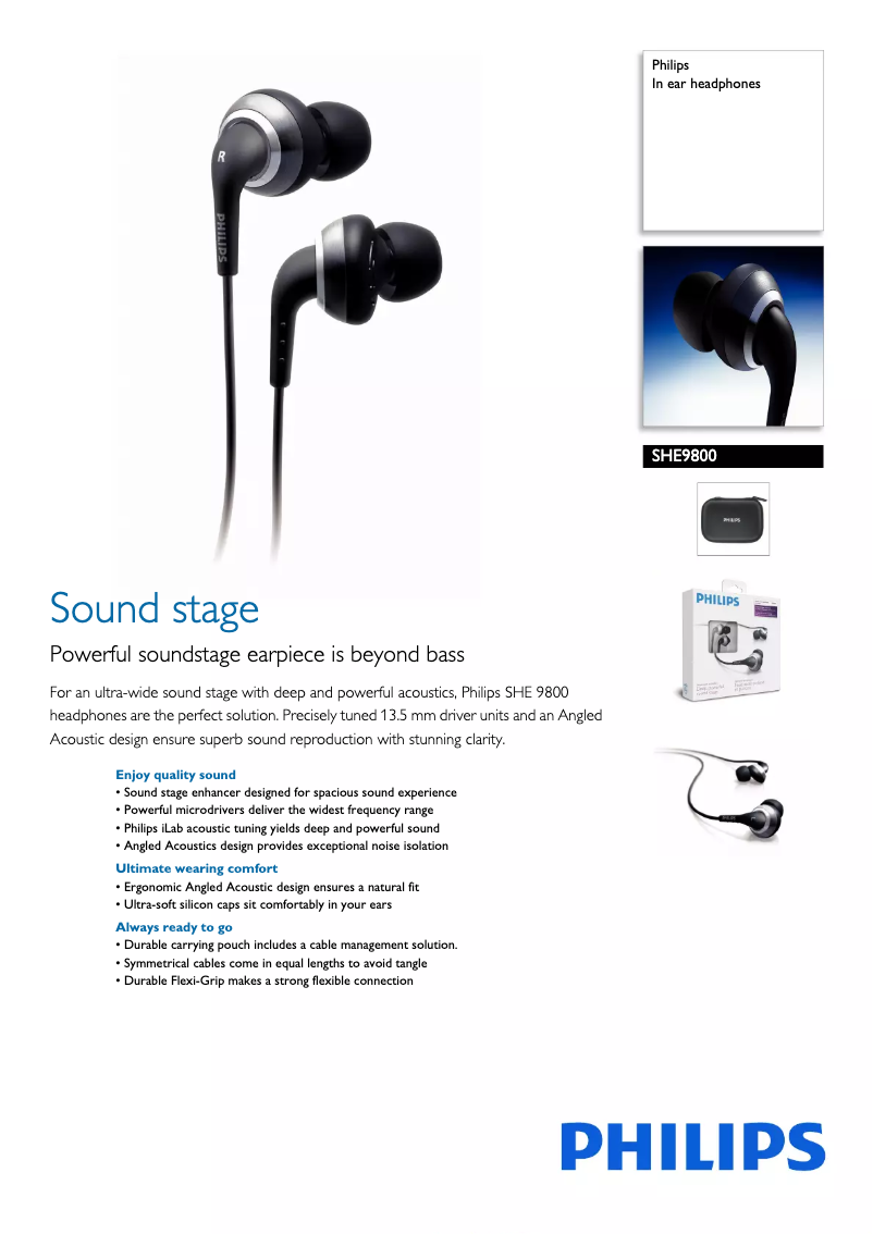 Page 1 de la notice Fiche technique Philips SHE9800