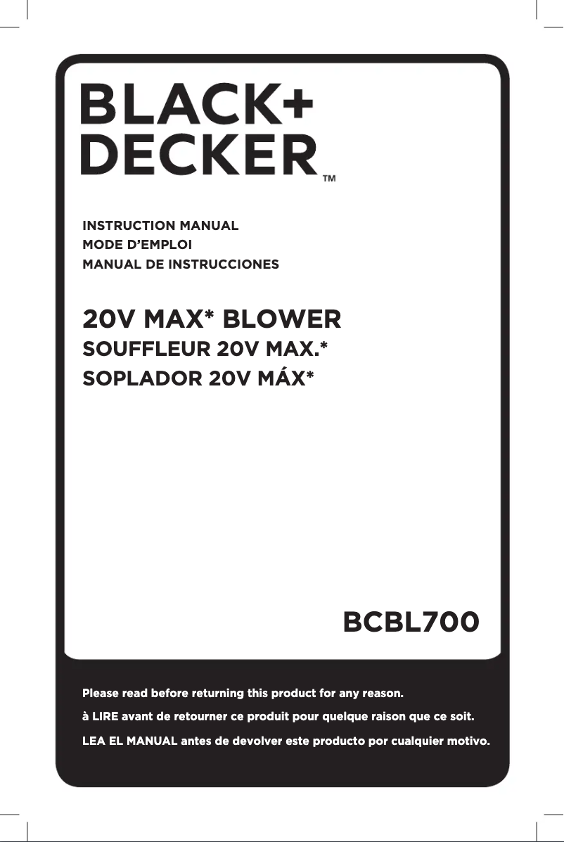 Page 1 de la notice Manuel utilisateur Black & Decker BCBL700