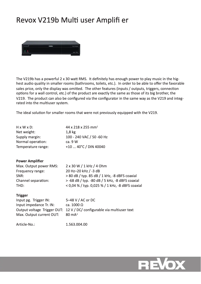 Page 1 de la notice Fiche technique Revox V219b