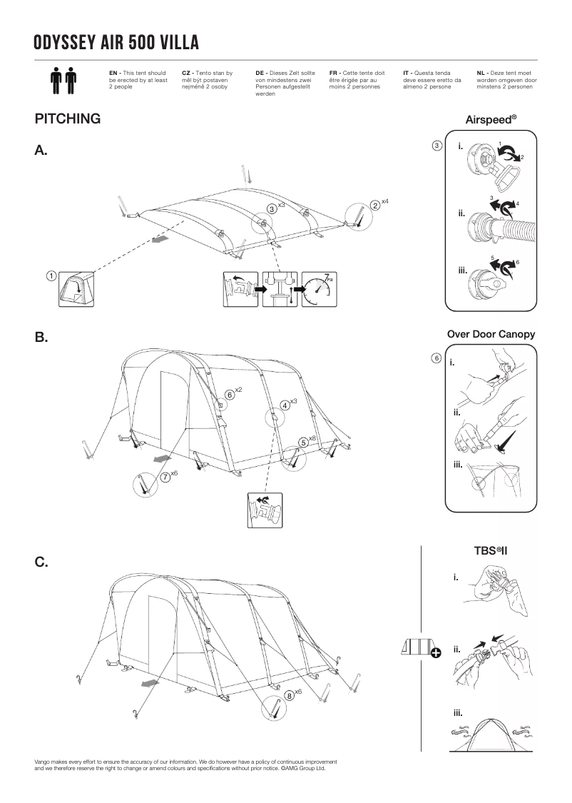 Page 1 de la notice Manuel utilisateur Vango Odyssey Air 500 Villa
