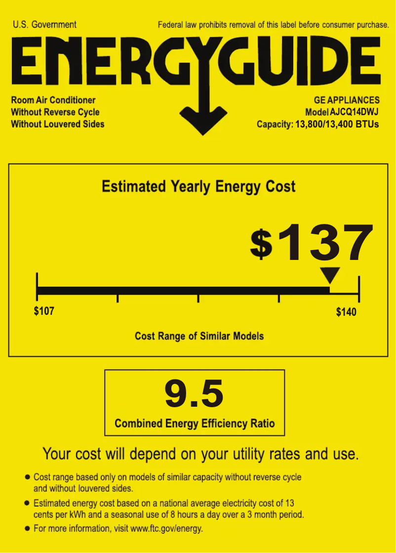 Page 1 de la notice Label énergétique GE AJCQ14DWJ