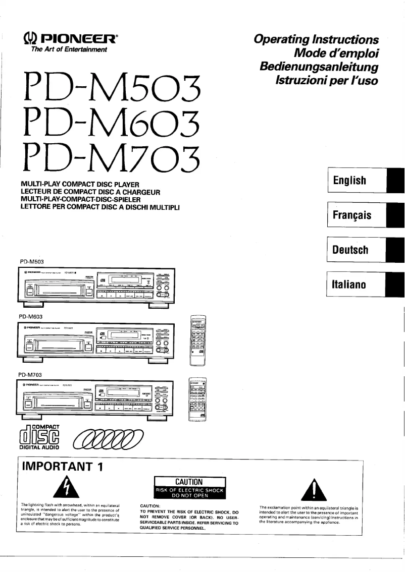 Page 1 de la notice Manuel utilisateur Pioneer PD-M503