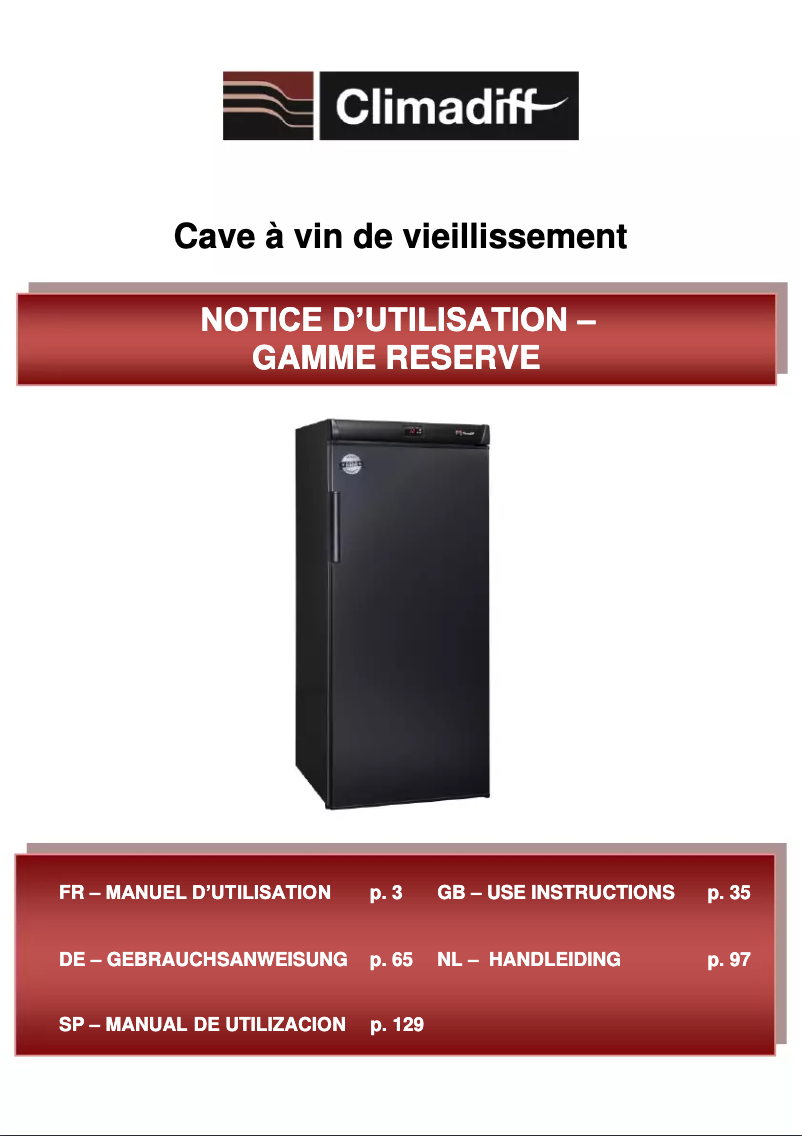 Page n°1 - Manuel utilisateur Climadiff RESERVE 300XL