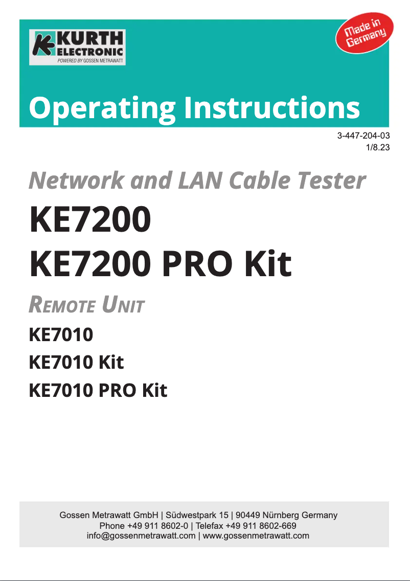 Page 1 de la notice Manuel utilisateur Kurth Electronic KE7208